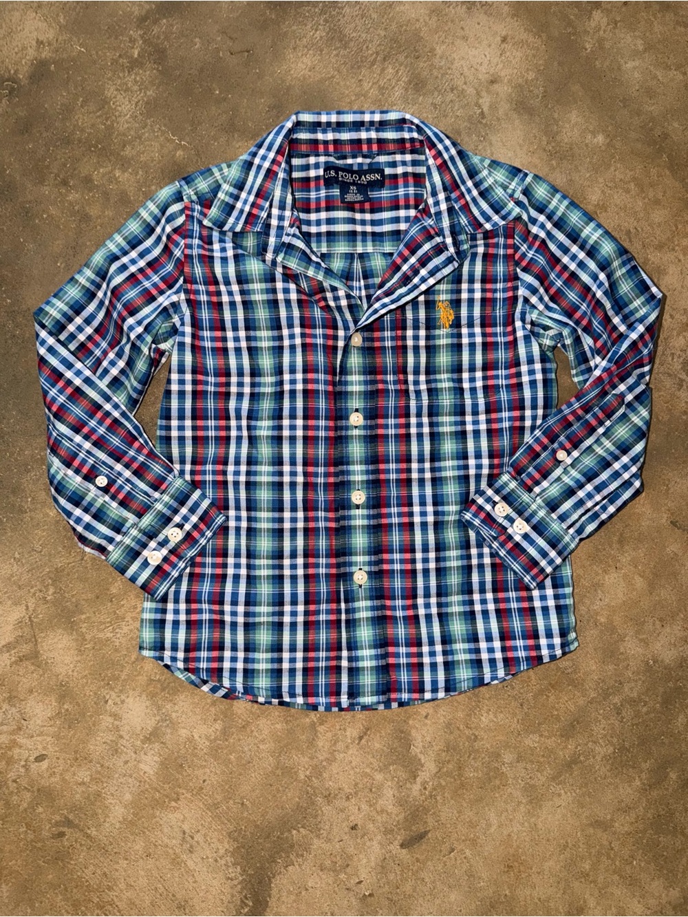 U.S. Polo Assn Boys XS 4-5 Holiday Plaid Button Down Christmas Shirt